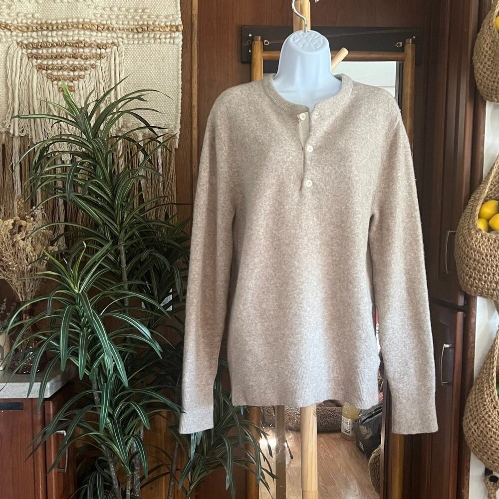 Abercrombie Yak Wool Henley Sweater Womens L Oatmeal Neutral Knit Pullover Y2K